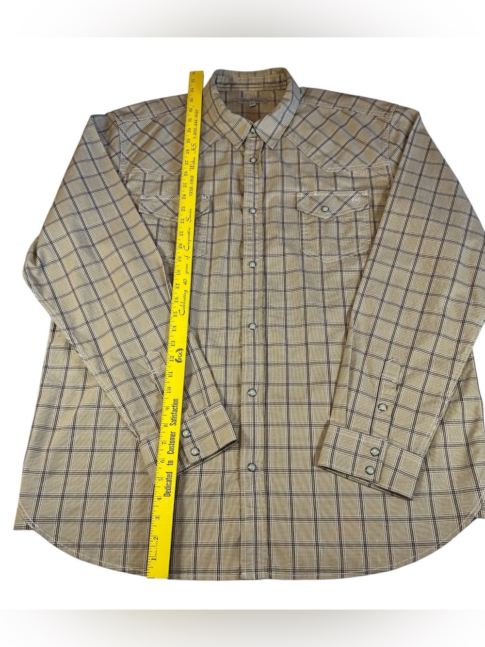 Men's Tan Plaid Pearl Snap Shirt by Blue Ranchwear -Size XXL - Picture 11 of 12